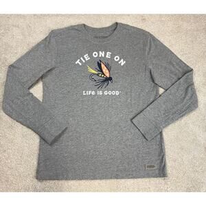 Life Is Good Tie One On Fishing Lure Graphic Long Sleeve Shirt Men's Size S